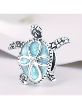 Silver and Blue Turtle Pendant